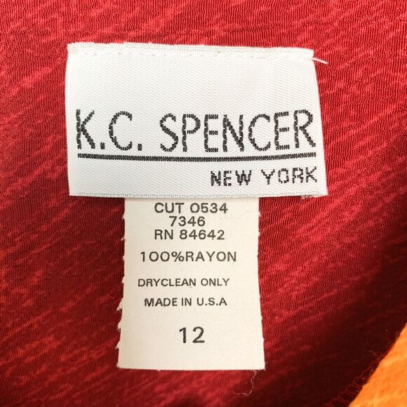 K.C. Spencer Dress Sz 12 Red Orange‎ Short Sleeves 100% Rayon *With Flaws* - Picture 7 of 12